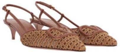 Valentino Garavani Rafia Slingback Hakken met VLogo Detail Brown Dames