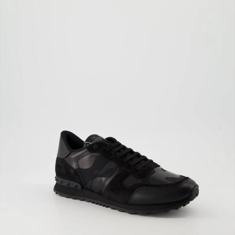 Valentino Garavani Rockrunner Baskets Zwarte Leren Sneakers Black Heren