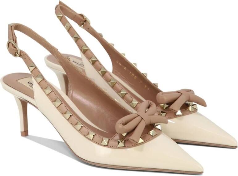 Valentino Garavani Rockstud Bow Slingback Pumps Beige Dames