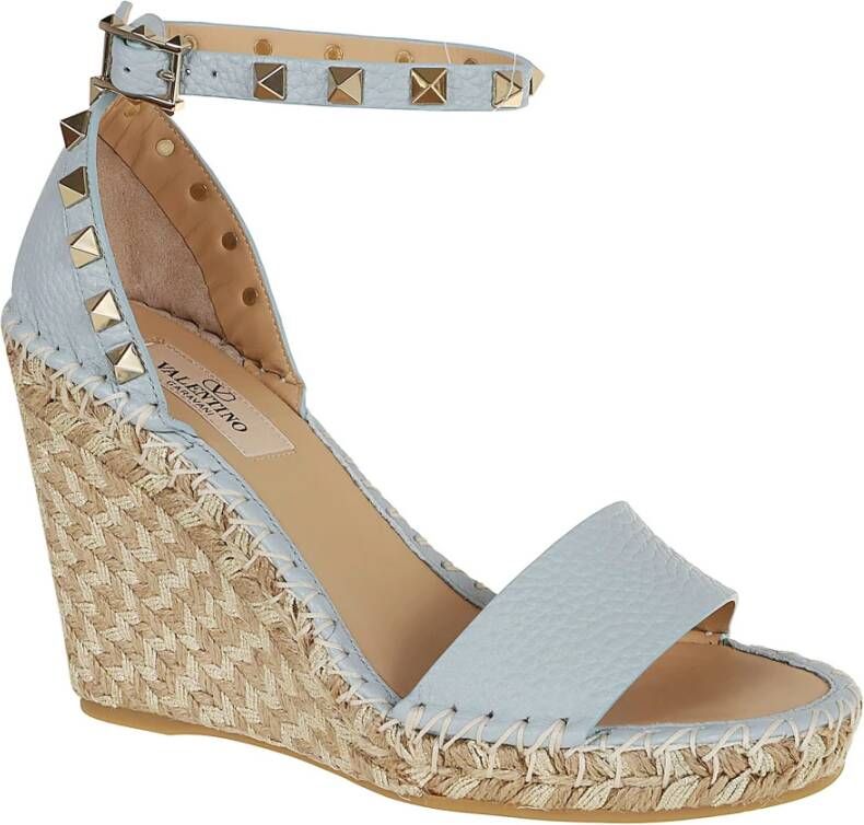 Valentino Garavani Rockstud Double T Sleehak Espadrilles Beige Dames