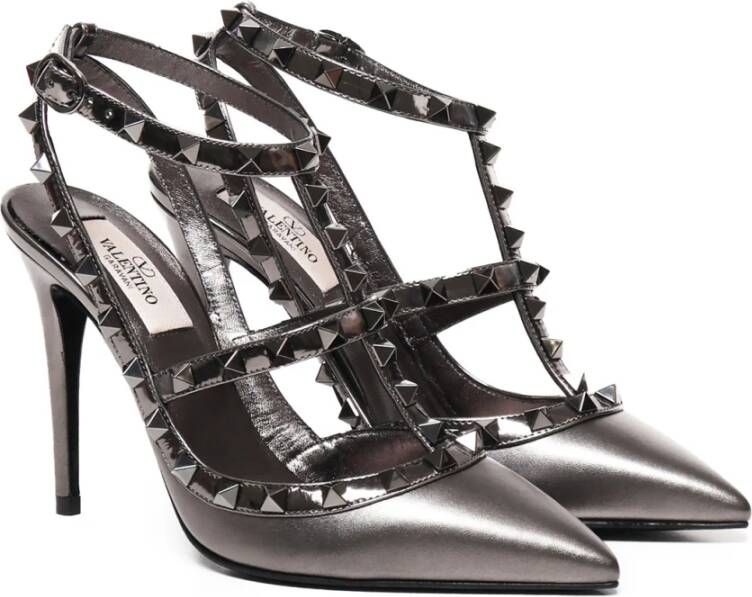 Valentino Garavani Rockstud Gelamineerde leren hakken Antrachite Gray Dames