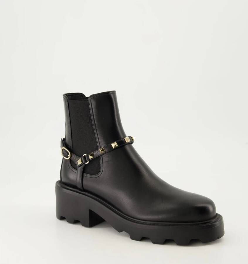 Valentino Garavani Rockstud Leren Enkellaarzen Black Dames