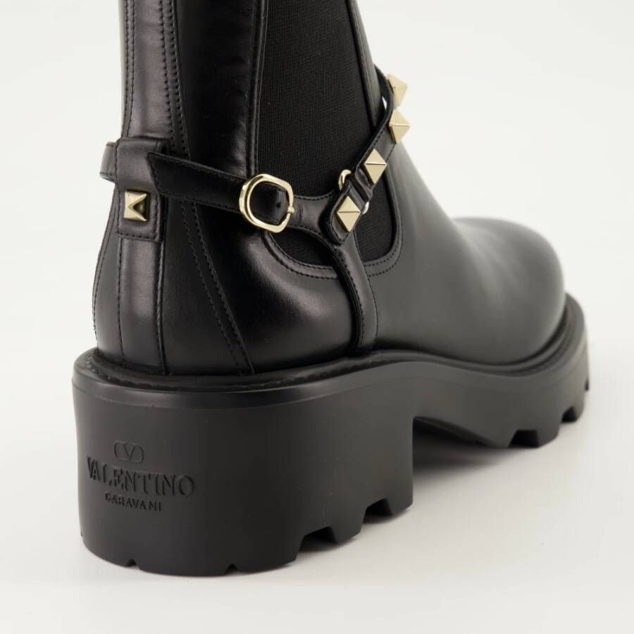 Valentino Garavani Rockstud Leren Enkellaarzen Black Dames