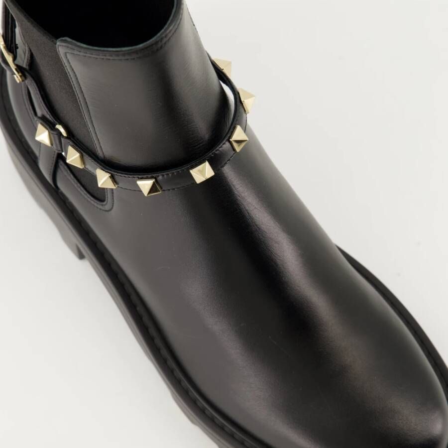 Valentino Garavani Rockstud Leren Enkellaarzen Black Dames