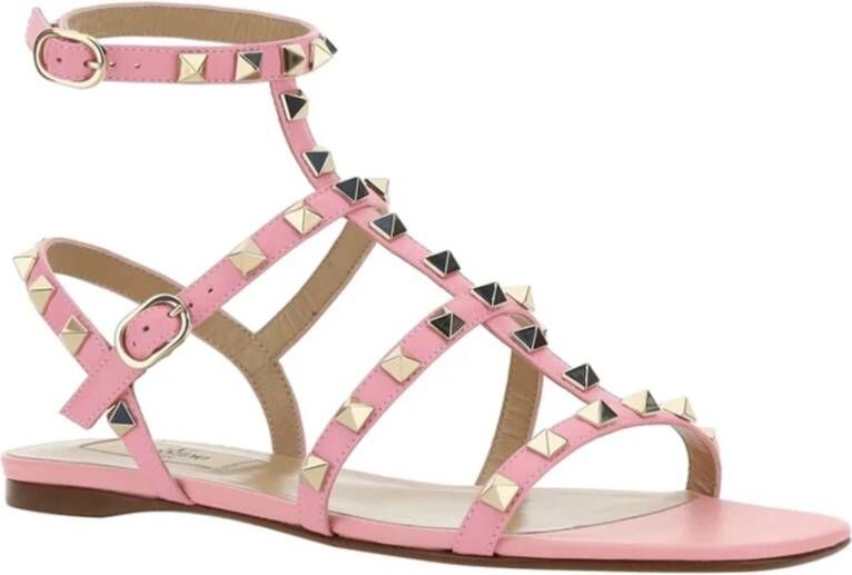 Valentino Garavani Rockstud Leren Sandalen Vrouwen Gouden Studs Pink Dames