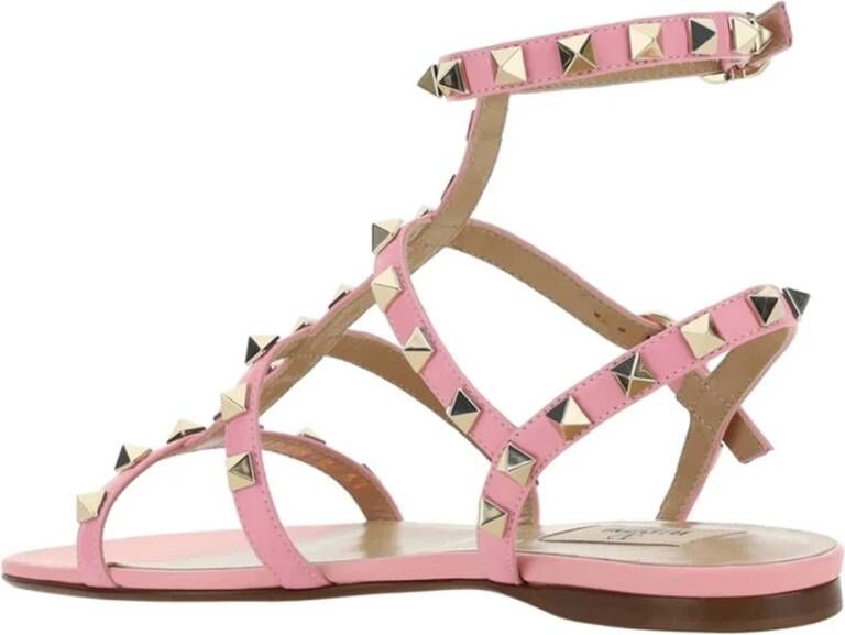 Valentino Garavani Rockstud Leren Sandalen Vrouwen Gouden Studs Pink Dames