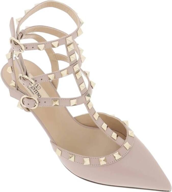 Valentino Garavani Studded Leren Slingback Pumps Beige Dames