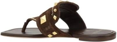 Valentino Garavani Rockstud Square Toe Thong Sandals Brown Dames