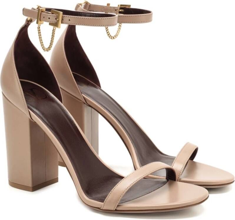 Valentino Garavani Kleine Ketting Leren Sandalen Beige Dames