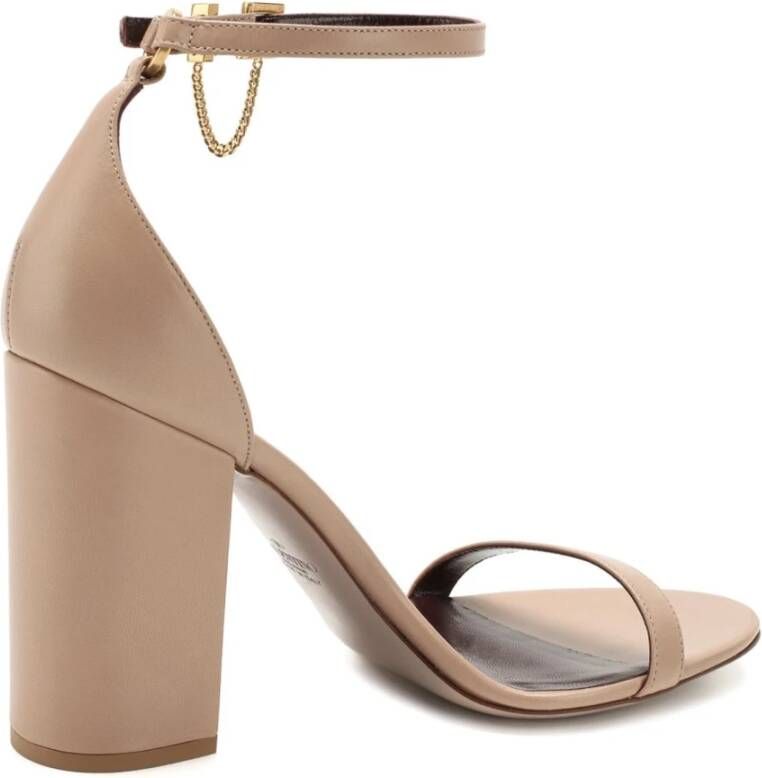 Valentino Garavani Kleine Ketting Leren Sandalen Beige Dames