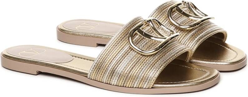 Valentino Garavani Gouden Slide Sandalen met VLogo Accessoire Yellow Dames