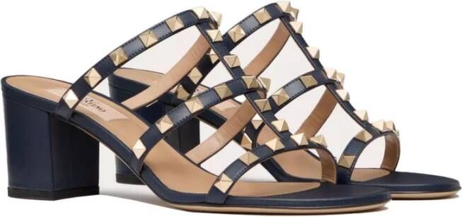 Valentino Garavani Slides Sandalen Zwart Leer Blue Dames