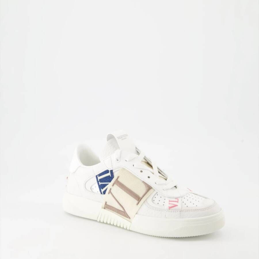 Valentino Garavani Sneakers van textuurleer met logolinten White Dames