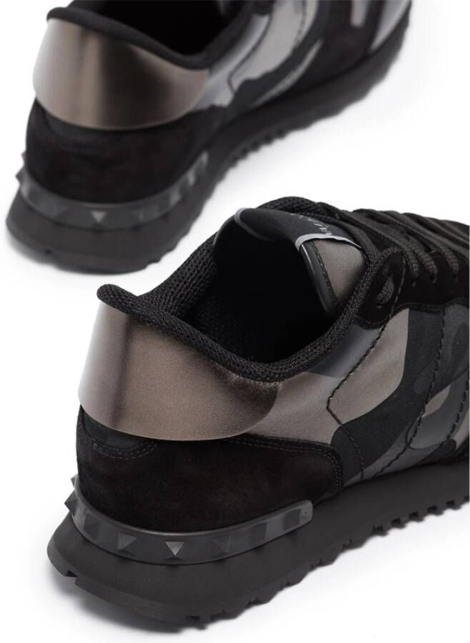 Valentino Garavani Zwarte Leren Rockrunner Camouflage Sneakers Zwart Heren