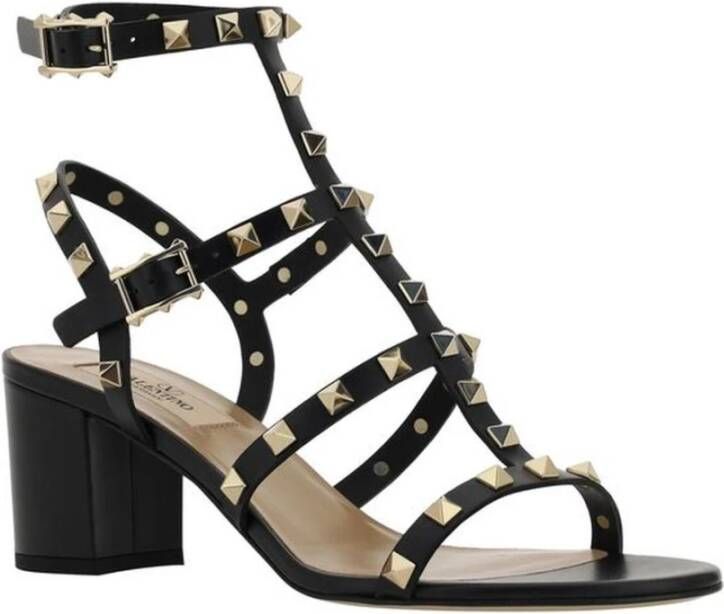 Valentino Garavani Studded Chunky Heel Leren Sandalen Black Dames