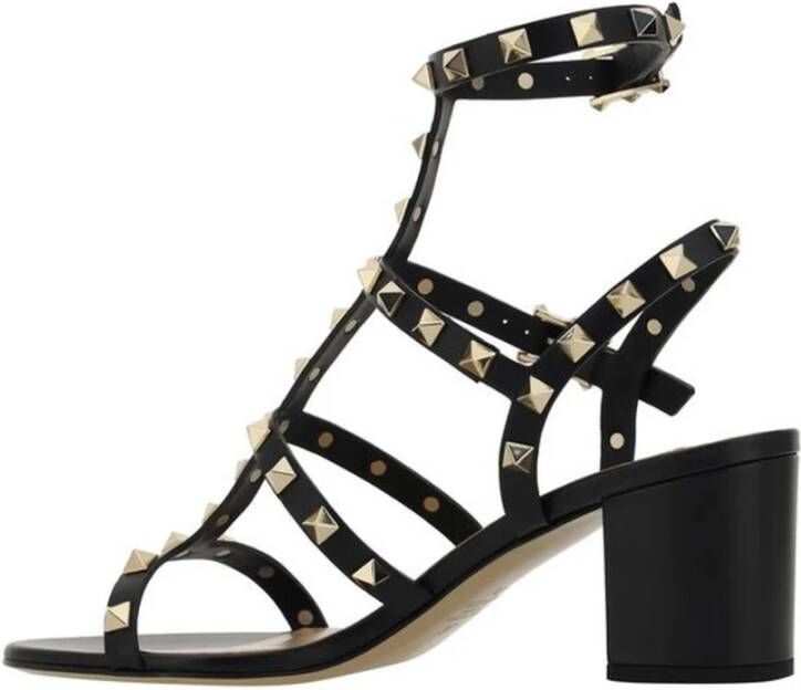 Valentino Garavani Studded Chunky Heel Leren Sandalen Black Dames