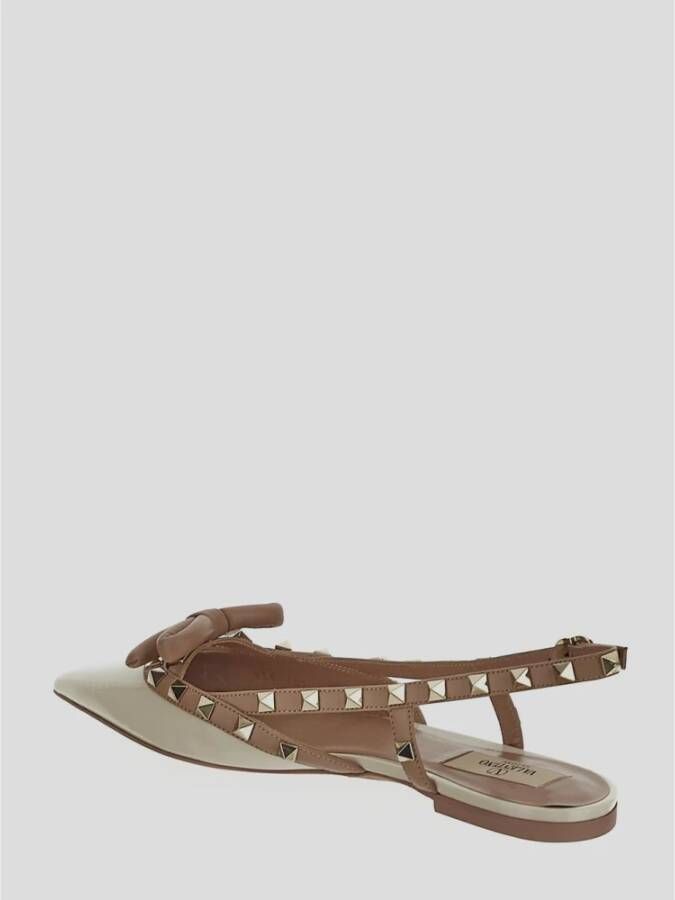 Valentino Garavani Studded Leren Ballerina Beige Dames