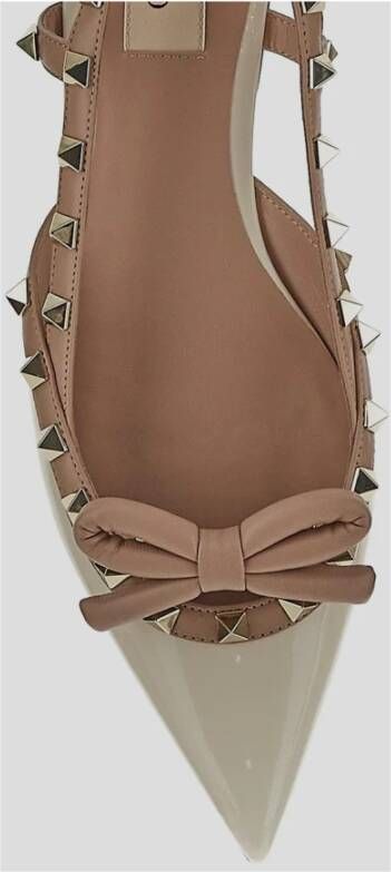 Valentino Garavani Studded Leren Ballerina Beige Dames