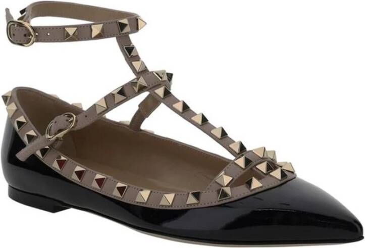 Valentino Garavani Studded leren ballerina met enkelband Black Dames