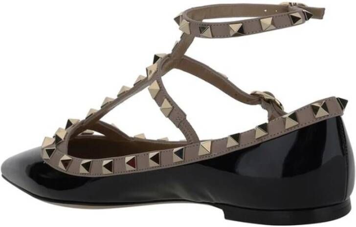 Valentino Garavani Studded leren ballerina met enkelband Black Dames