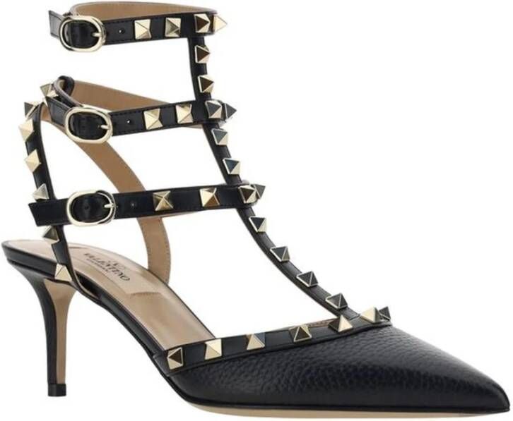 Valentino Garavani Studded leren enkelband hakken Black Dames