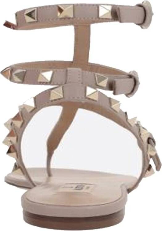 Valentino Garavani Studded Leren Flip-Flop Sandalen Beige Dames