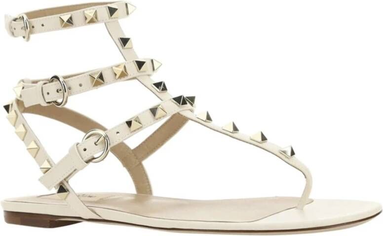 Valentino Garavani Studded Leren Flip-Flop Sandalen Beige Dames