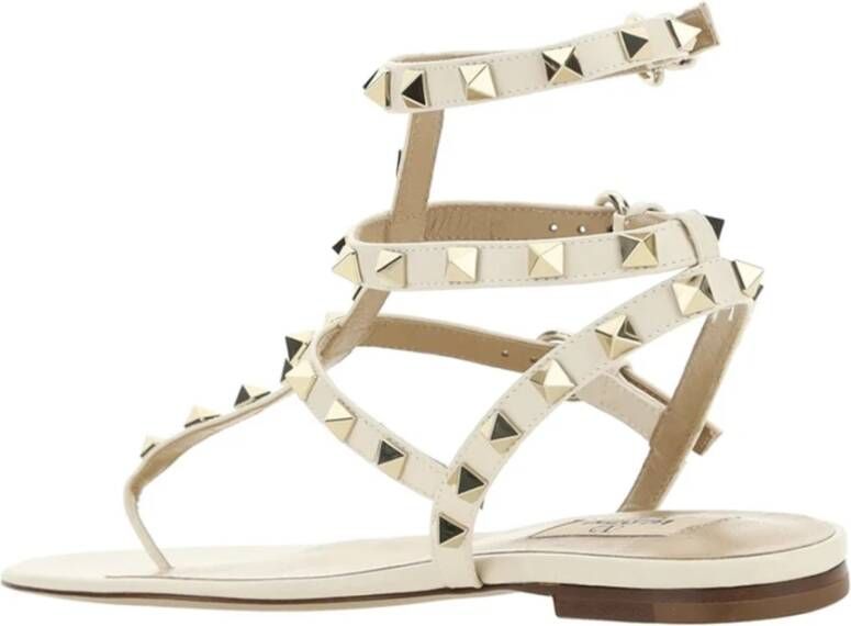 Valentino Garavani Studded Leren Flip-Flop Sandalen Beige Dames