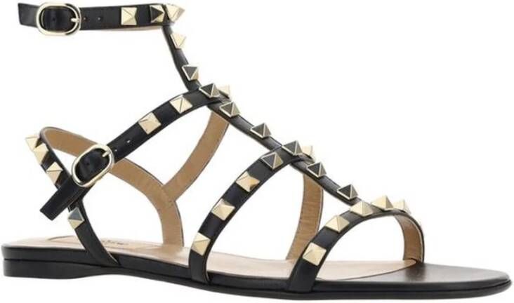 Valentino Garavani Studded Leren Sandalen met Enkelband Beige Dames