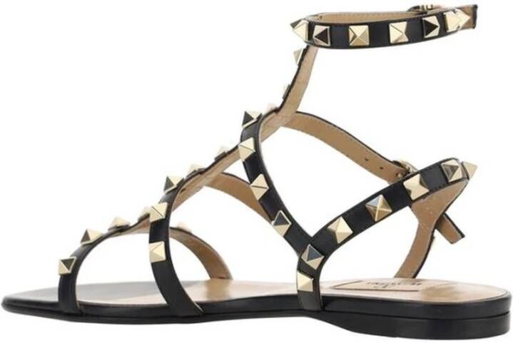 Valentino Garavani Studded Leren Sandalen met Enkelband Beige Dames