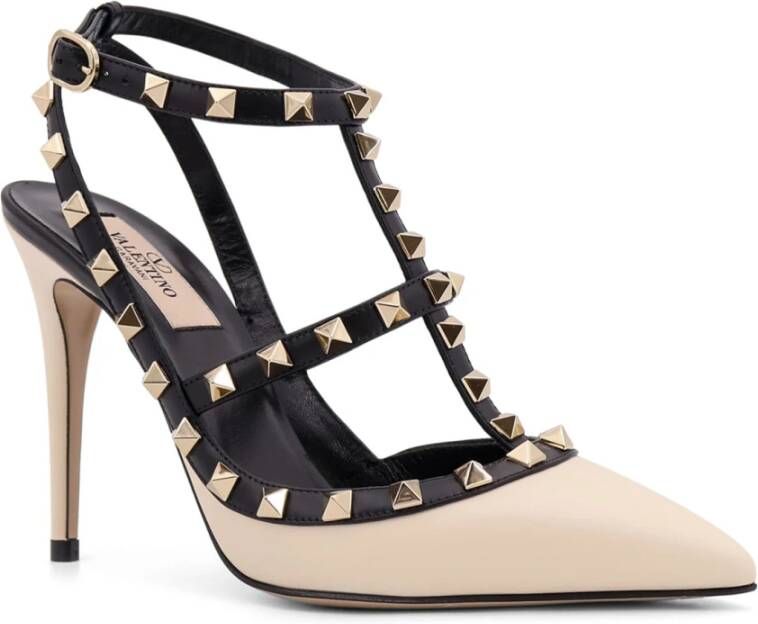 Valentino Garavani Studded Leren Slingback Hakken Beige Dames