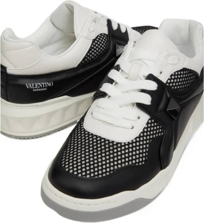 Valentino Garavani Studded Mesh en Nappa Leren Sneakers Black Heren