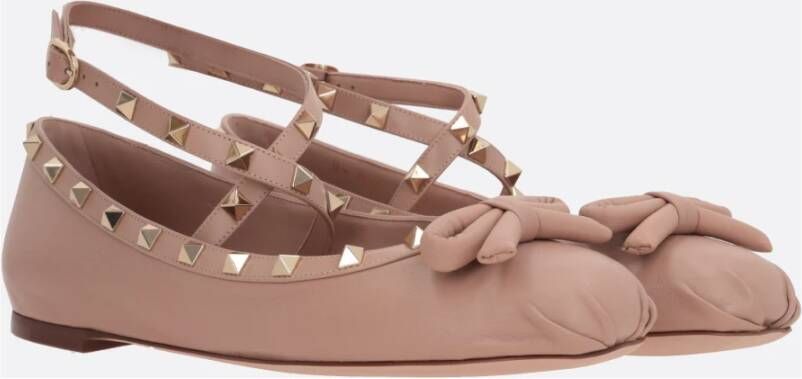 Valentino Garavani Studded Nude Leren Ballerina Schoenen Pink Dames