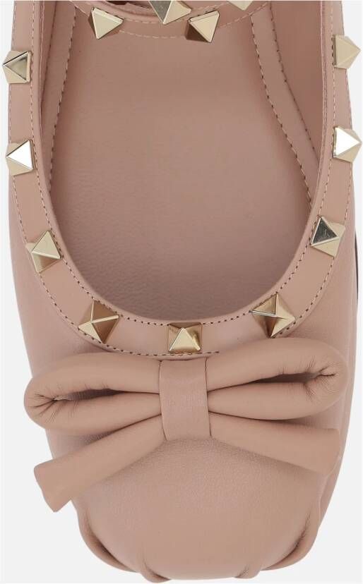 Valentino Garavani Studded Nude Leren Ballerina Schoenen Pink Dames