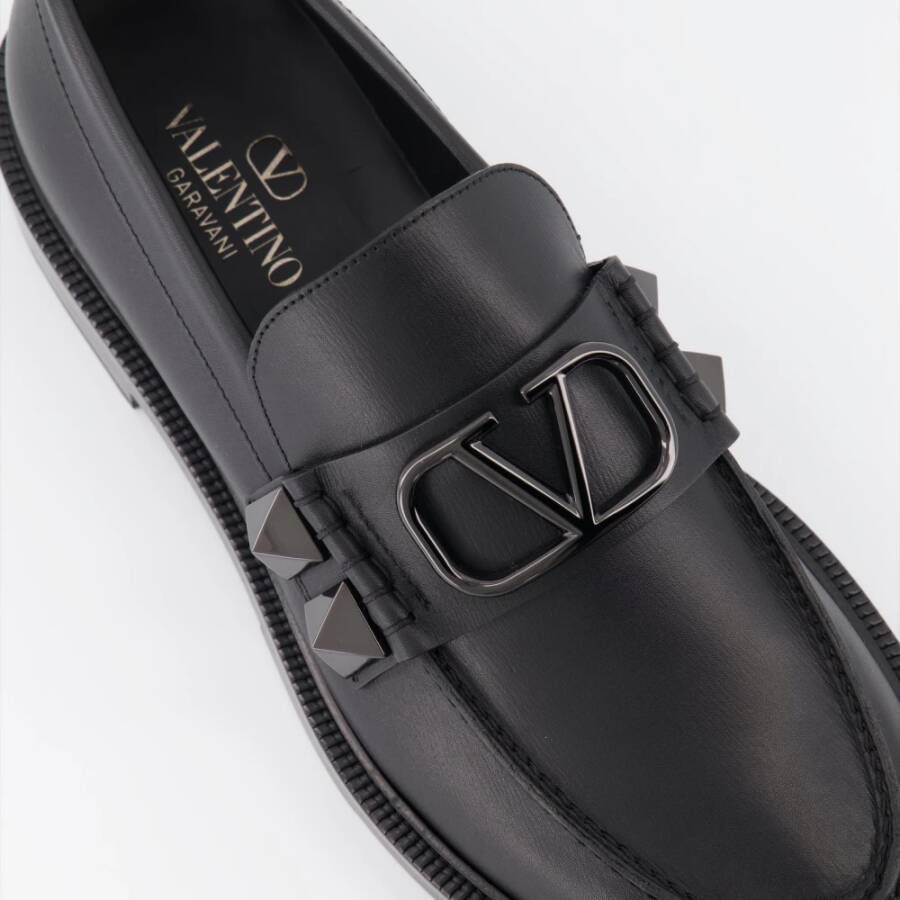 Valentino Garavani Studded Slip-On Leren Loafers Black Heren