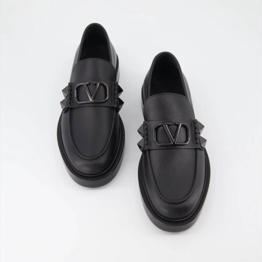 Valentino Garavani Studded Slip-On Leren Loafers Black Heren