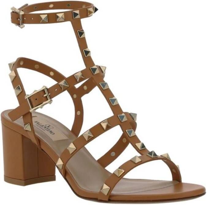 Valentino Garavani Studded Tan Leren Sandalen Beige Dames