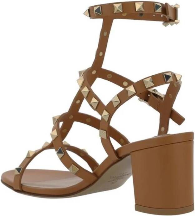 Valentino Garavani Studded Tan Leren Sandalen Beige Dames