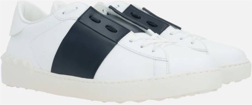 Valentino Garavani Witte Leren Lage Sneakers met Blauwe Details White Heren