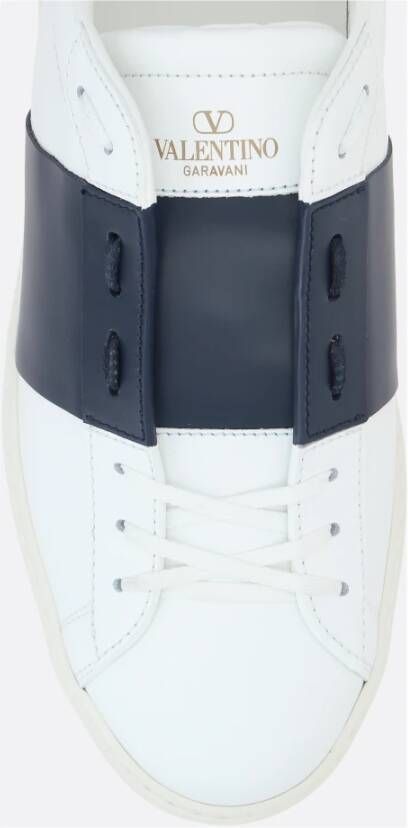 Valentino Garavani Witte Leren Lage Sneakers met Blauwe Details White Heren