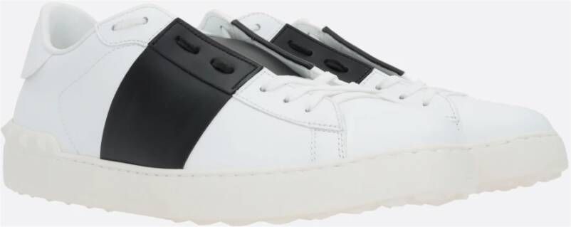 Valentino Garavani Witte leren lage sneakers met zwarte zijstrepen White Dames