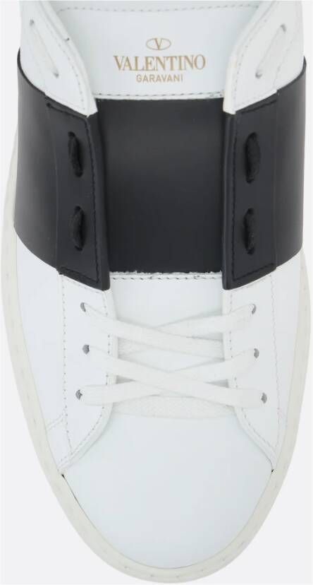 Valentino Garavani Witte leren lage sneakers met zwarte zijstrepen White Dames