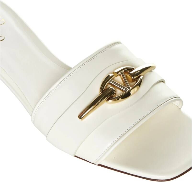 Valentino Garavani Witte Leren Slide Sandalen met VLogo Moon Plaque White Dames