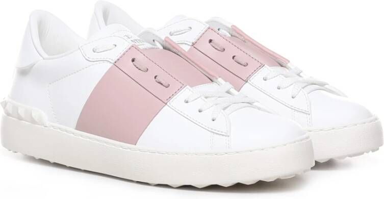 Valentino Garavani Witte Roze Leren Lage Sneakers White Dames