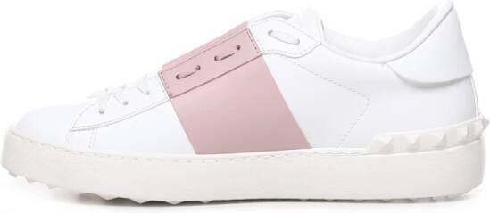 Valentino Garavani Witte Roze Leren Lage Sneakers White Dames