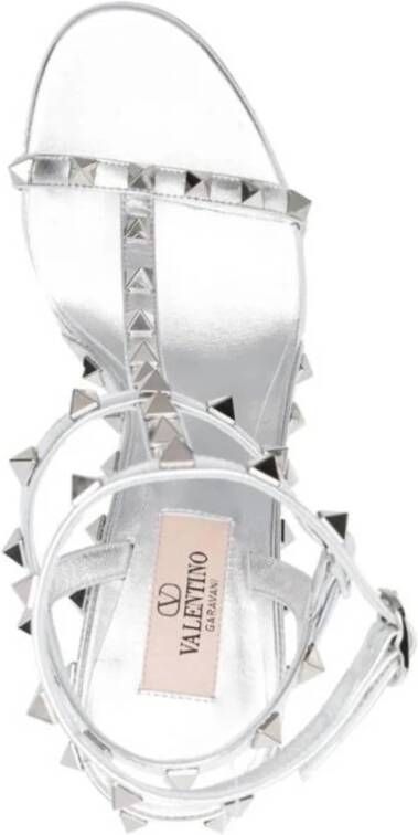 Valentino Garavani Zilveren Leren Sandalen met Studs Gray Dames