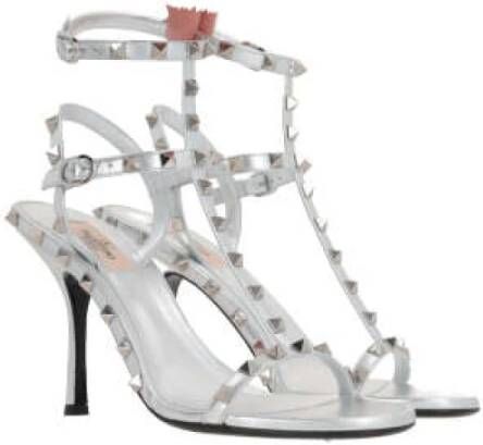 Valentino Garavani Zilveren Studded Hoge Hak Sandalen Gray Dames