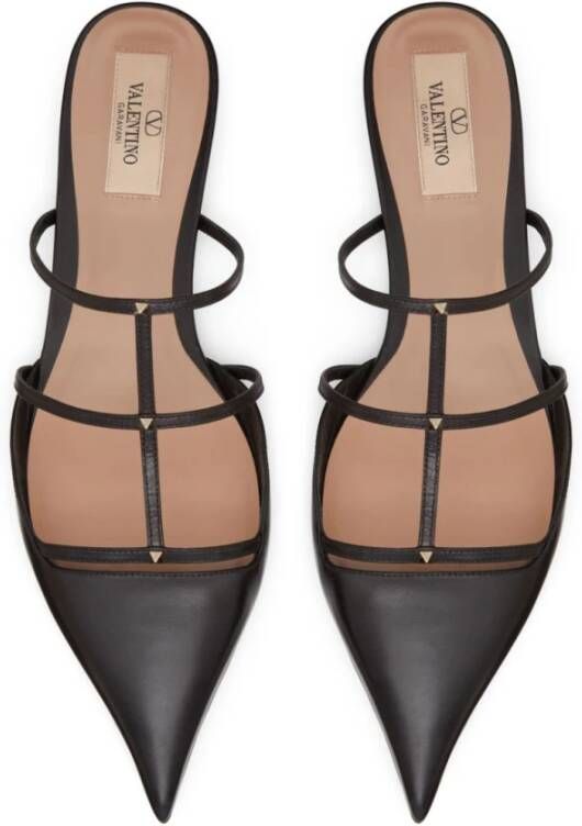 Valentino Garavani Zwarte Caged Rockstud Platte Schoenen Black Dames