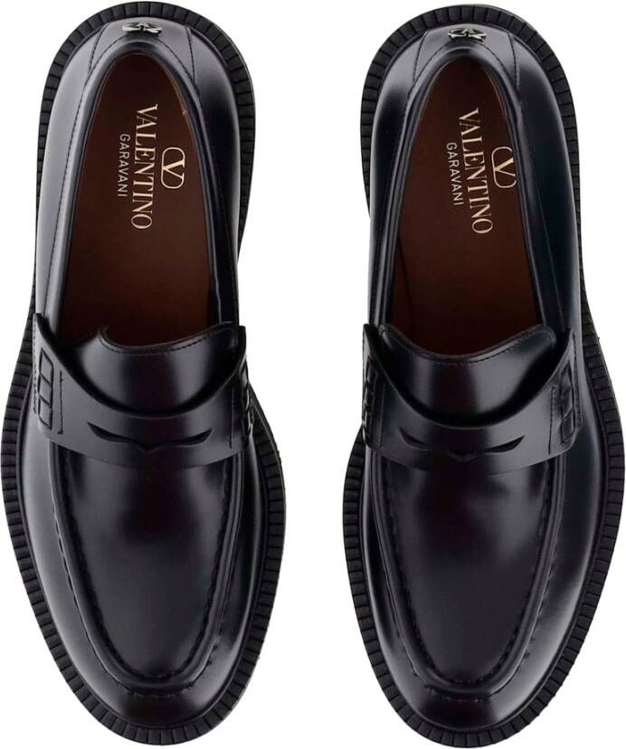 Valentino Garavani Zwarte Kalfsleren Mocassin Rubberen Zool Black Heren