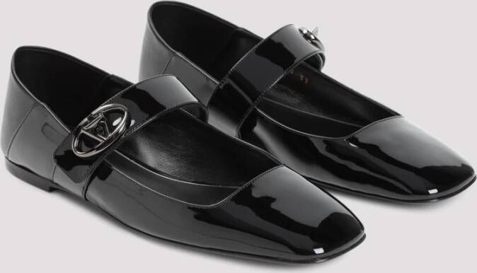 Valentino Garavani Zwarte Leren Ballerina's Elegante Schoenen Black Dames